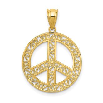 Diamond2Deal 14k Yellow Gold Filigree Peace Sign Pendant