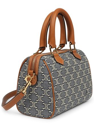 Celine Womens Small Boston Bag Blue Cotton Handbags Hand