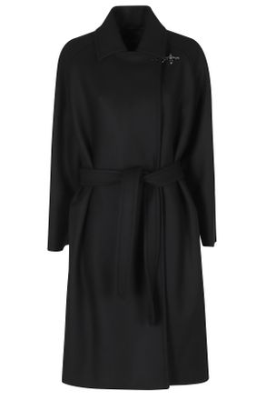 Fay Black Belted Robe Virgin Wool-Blend Coat