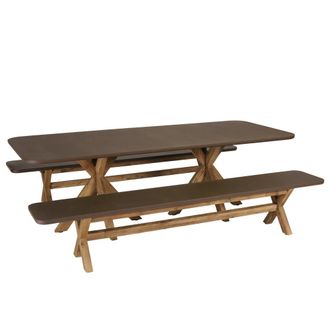 Macabane Conjunto de mesa y bancos con efecto hormig&oacute;n marr&oacute;n