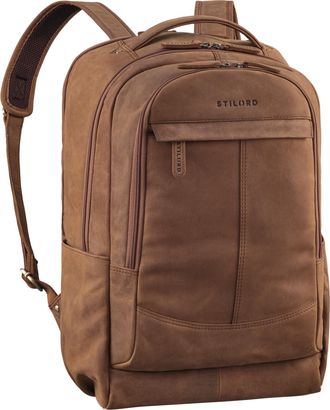STILORD Maxim Brown Leather Laptop Rucksack 17 to 19 Inch Modern Business Backpack for School Work Travel Extra Large Backpack Mens Womens from Real Suede Lea