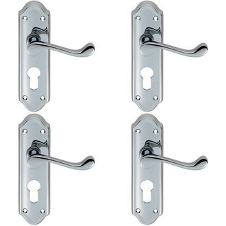 Loops 4x PAIR Victorian Upturned Lever on Euro Lock Backplate 168 x 47mm Chrome
