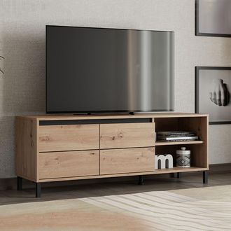 Dmora Mueble Para Tv cigno, 2 Estantes, 2 Puertas, Con Patas, 138x40x52h Cm, Marr&oacute;n Roble Con Nudos
