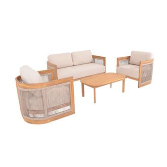 Sweeek Conjunto de jard&iacute;n de madera de acacia y cuerdas, 4 plazas, natural