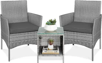 Best Choice Products 3-Piece Outdoor Wicker Conversation Patio Bistro Set, w/ 2 Chairs, Table