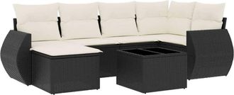 vidaXL Set De Comedor De Jard&iacute;n 7 Pzas Y Cojines Rat&aacute;n Sint&eacute;tico Negro Vidaxl