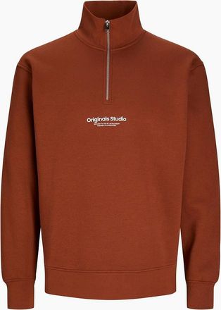 Jack & Jones Jack & Jones Mens Zip Neck Long Sleeve Sweatshirt - Brown - Size: 44
