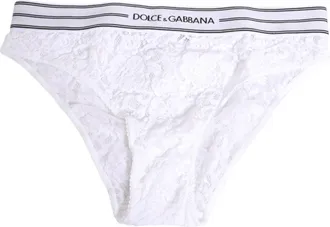 Dolce & Gabbana White Lace Slip Brief Logo Waistband Underwear Polyamide Clothing