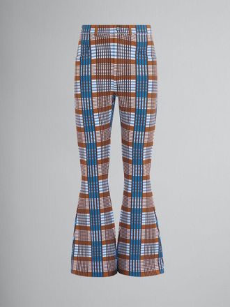 Marni MenS Brown Blue Plaid Flared Trousers, Size 36