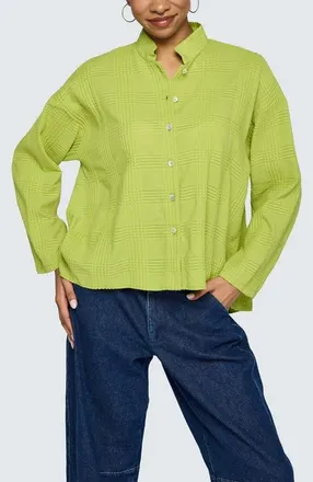 Luukaa D'Celli Serina Mandarin Collar Shirt in Lime at Nordstrom, Size 18