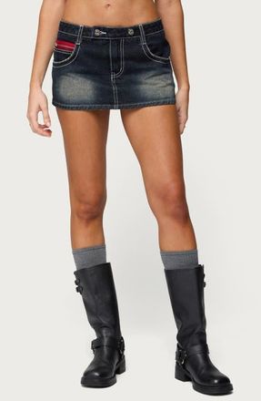 Edikted Jakari Contrast Stitch Denim Miniskirt in Blue-Vintage-Washed at Nordstrom, Size X-Small