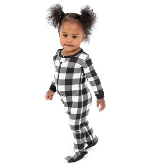 Leveret Footed Plaid Cotton Matching Family Holiday Pajamas in Plaid Black & White at Nordstrom, Size 18-24M