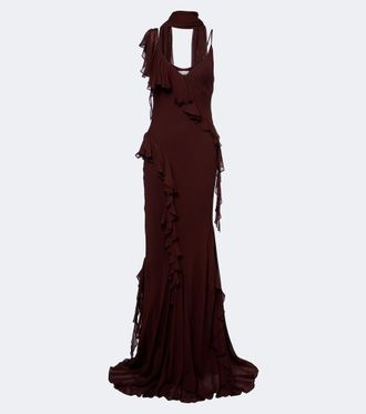 De La Vali Mayara ruffled scarf-detail georgette gown