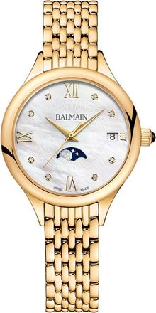 Balmain Mother-of-Pearl Diamond Moon Phase Bracelet Watch, 31mm in Yellow Gold Pvd Coating at Nordstrom
