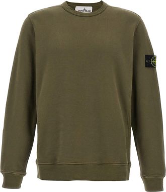Stone Island Logo Badge Cotton Felpe Verde-Uomo