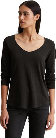 Marc O'Polo Denim Langarmshirt MARC OPOLO DENIM, Damen, Gr. XS, schwarz, Jersey, Obermaterial: 100% Baumwolle, figurbetont h&uuml;ftlang, tiefer V-Ausschnitt, Shirts Langarm