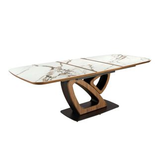 Angel Cerd&aacute; Mesa comedor extensible ovalada barril m&aacute;rmol porcel&aacute;nico y nogal