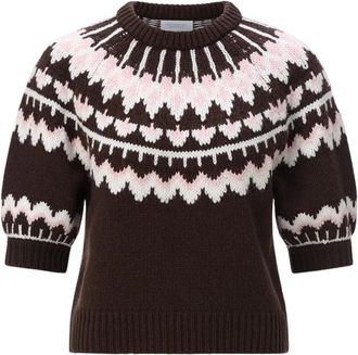 Rich & Royal SH Slvs Jacquard Sweater - Knitwear - Mujer - Marr&oacute;n - L