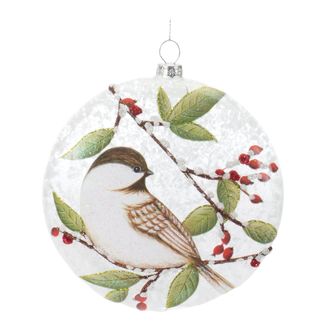 Melrose International Glass Chickadee Bird Ball Ornament (Set of 6) - White, Green, Red