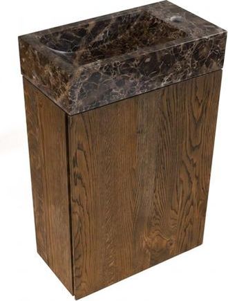 Saniclass Holz Pure Toiletmeubelset - 40x60.5cm - 1 deur - fontein dark emporador - kraangat rechts - eiken charcoal