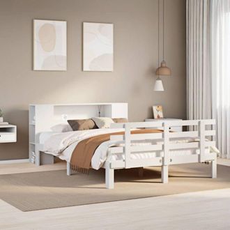 vidaXL Cama Con Estanter&iacute;a Sin Colch&oacute;n Madera Maciza Blanca 135x190 Cm Vidaxl