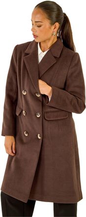 Roman Womens Petite Double Breasted Coat - Brown - Size 18 UK