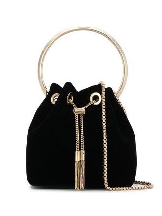 Jimmy Choo London Black Bon Bon velvet bucket bag