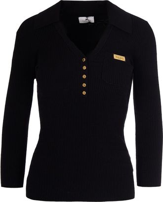 Elisabetta Franchi Black Ribbed Sweater With Pocket