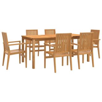 Berkfield Home 7 Piece Garden Dining Set Solid Wood Teak in Brown