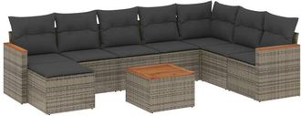 vidaXL Set De Muebles De Jard&iacute;n 9 Pzas Y Cojines Rat&aacute;n Sint&eacute;tico Gris Vidaxl