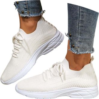 Generic Lightweight Knit Platform Slip-On Sneakers for Everyday Comfort and Casual Running - Womens Athletic Shoes with Thick Sole and Easy Wear (White, 4.5)