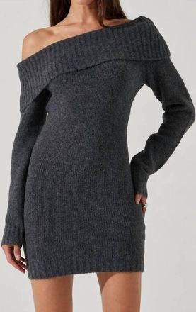 Astr Leya Off Shoulder Sweater Dress In Charcoal