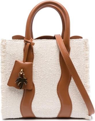 Palm Angels mini Palm Beach frayed-trim tote bag - women - Fabric/Calf Leather - OS - Neutrals
