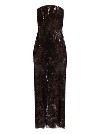 Elie Saab lace-detail maxi dress - CHOCOLATE BROWN