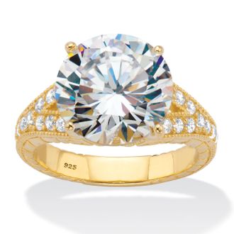 Palm Beach Jewelry 6.30 Cttw. Round CZ Gold-Plated.925 Silver Milgrain Split Shank Engagement Ring