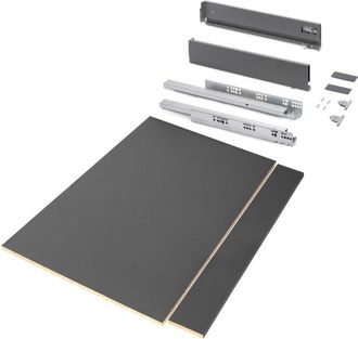 Emuca Kit De Caj&oacute;n Para Cocina O Ba&ntilde;o Vertex De Altura 93mm Con Regulaci&oacute;n 3d, Tableros Incluidos, M&oacute;dulo 450mm, Gris Antracita - Emuca