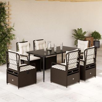 vidaXL Set Comedor De Jard&iacute;n 7 Pzas Con Cojines Rat&aacute;n Sint&eacute;tico Marr&oacute;n Vidaxl