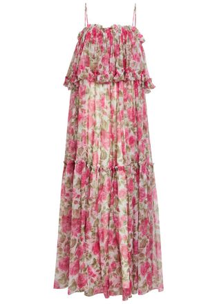 Chlo&eacute; Floral Print Ruffled Silk-chiffon Maxi Dress - Pink - 40 (UK12 / M)