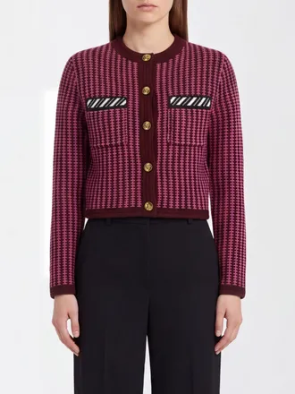 Versace Striped Virgin Wool Crewneck Cardigan with Patch Pockets