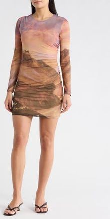 Desigual Ruched Long Sleeve Bodycon Dress in Multi at Nordstrom Rack, Size X-Large