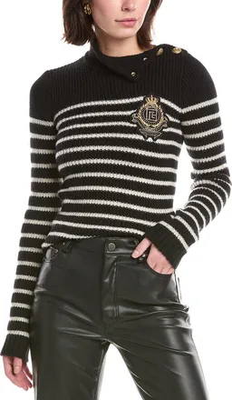 Balmain High Neck Striped Cashmere & Wool-Blend Pullover