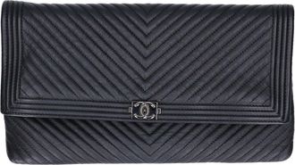Chanel Black Leather Clutch Bag (Pre-Owned)