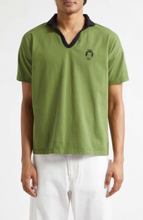 Bode Cat Patch Cotton Polo in Green at Nordstrom, Size Xx-Large