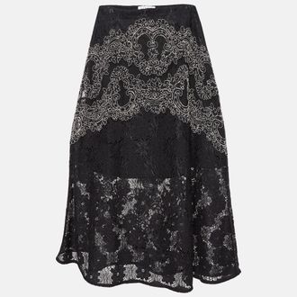 Sandro Black Lace Embroidered Midi Skirt