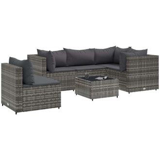 vidaXL Set De Muebles De Jard&iacute;n 6 Pzas Y Cojines Rat&aacute;n Sint&eacute;tico Gris Vidaxl