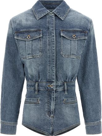 Self Portrait Rhinestone Denim Tute Intere Blu-Donna