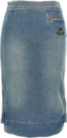Vivienne Westwood Light Blue Logo embroidery denim skirt