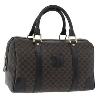 Celine Vintage Duffle Bag Macadam Coated Canvas Black Canvas Handbag (Pre-Owned)