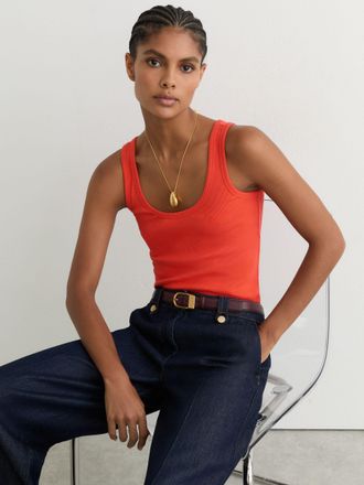 Reiss Coral Pink Stretch-cotton Ribbed Vest, XS