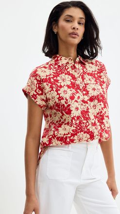 Lauren Ralph Lauren Womens Scarlet garden cap-sleeve linen shirt